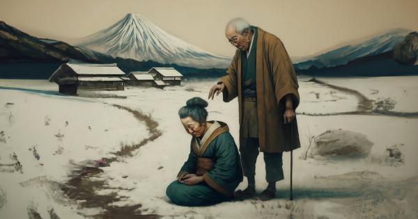 Мъдър японец вървял през заснежено поле когато видял възрастна жена